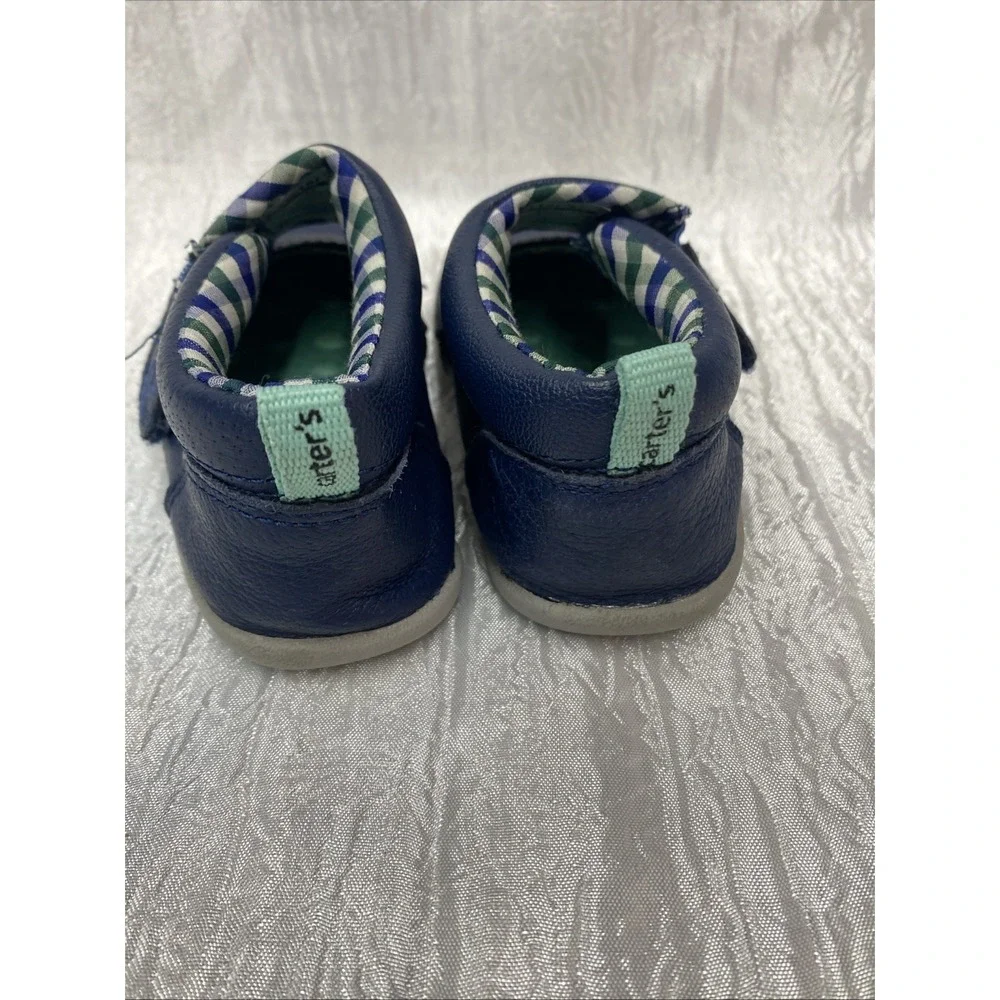 Carters Crawl Baby  Hi Top Sneaker Leather Hook & Loop Navy Size 6c flex‎ sole